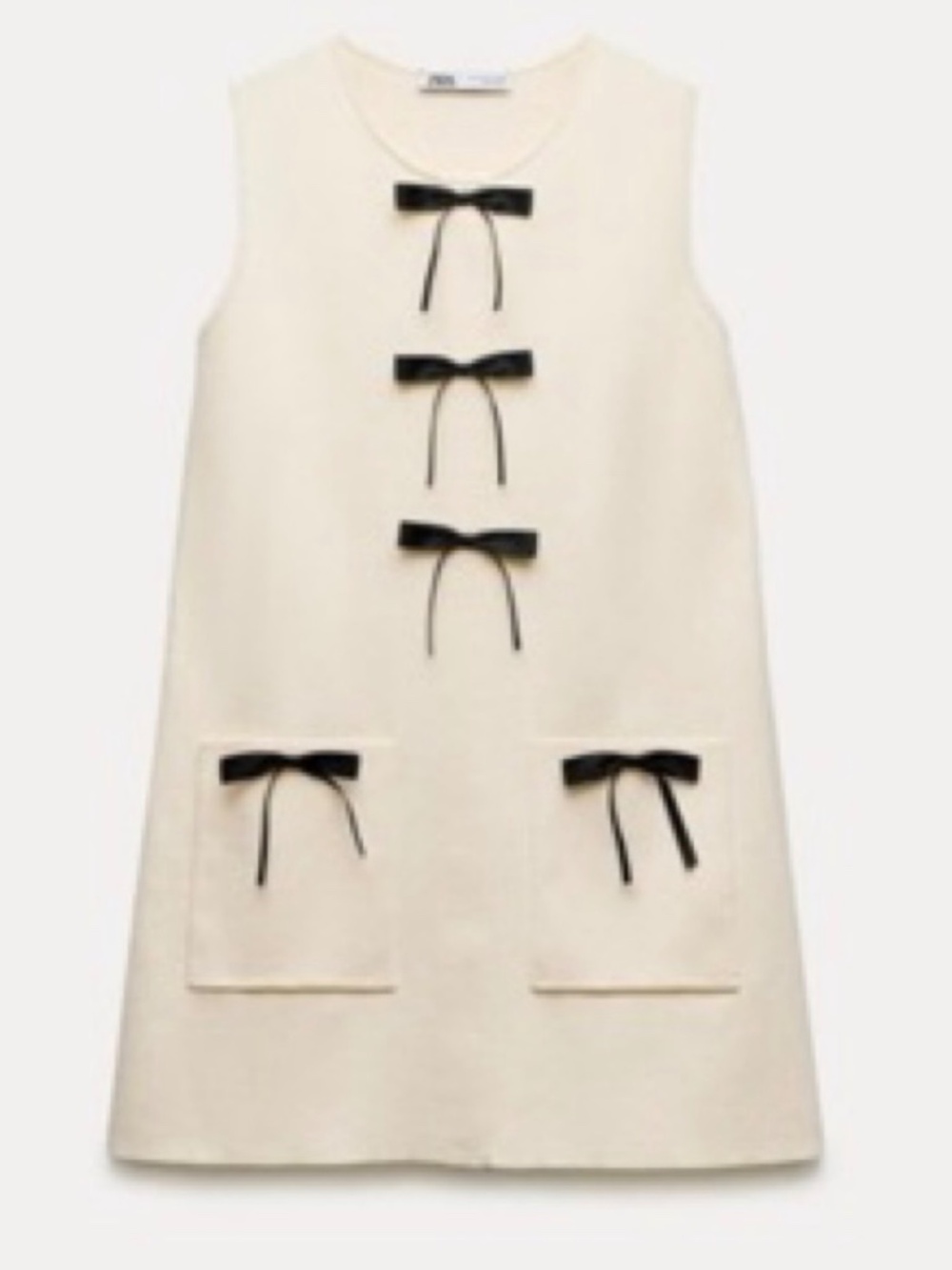 NWT Zara Ivory Bow Knit Mini Dress Size XL